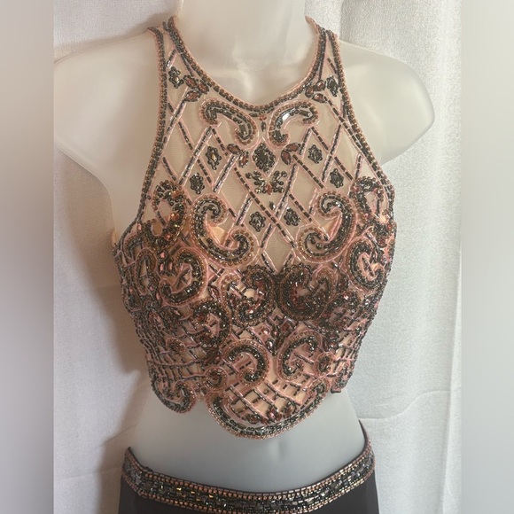 Sherri Hill Shimmery Sleeveless Two Piece Dress 50157 Metallic Pink Beaded Prom - Picture 5 of 16